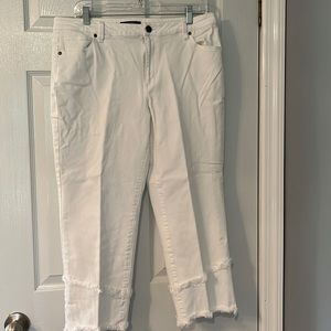 Dennis Basso jeans DBstretch Twill straight leg crop pants with fringe